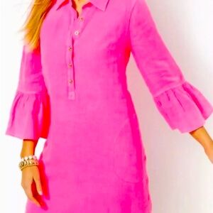 Flowy linen beauty!  Lilly Pulitzer Jazmyn Dress, lined Bell Sleeves size 2 NWT!